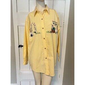 PBJ‎ Classic Button Down Yellow Birdhouse Garden 90s Cottagecore Vintage S/M